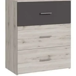 AUCUNE Byråer>Byrå - ADRIA - 3 lådor - Ask ek / Vanlig grå - 75,2 x 41,3 x 89,7 cm