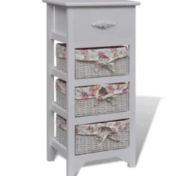 vidaXL Byråer>Byrå med 1 låda och 3 korgar vit paulownia