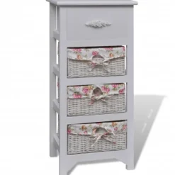 vidaXL Byråer>Byrå med 1 låda och 3 korgar vit paulownia