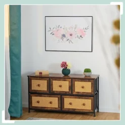 B2X Byråer>Byrå med 5 lådor i rottinglook