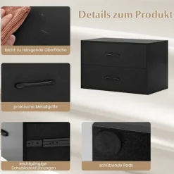 Northio Byråer>Byrå med 2 lådor, lådskåp, stapelbar, skänk av trä, 60 x 34 x 38 cm, svart