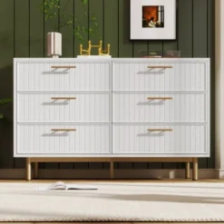 Byråer>Byrå med 6 lådor, vit skänk för sovrum och alla vardagsrum, vit -H75/B120/T40 cm