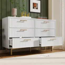 Byråer>Byrå med 6 lådor, vit skänk för sovrum och alla vardagsrum, vit -H75/B120/T40 cm