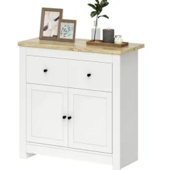 Northio Sideboards>Byrå med gott om förvaringsutrymme, skänk med mjukstängande dörrar, 2 lådor, justerbar hylla, vit