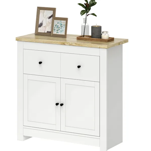 Northio Sideboards>Byrå med gott om förvaringsutrymme, skänk med mjukstängande dörrar, 2 lådor, justerbar hylla, vit