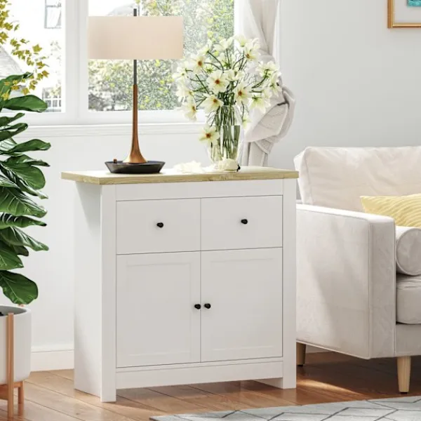 Northio Sideboards>Byrå med gott om förvaringsutrymme, skänk med mjukstängande dörrar, 2 lådor, justerbar hylla, vit