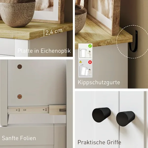 Northio Sideboards>Byrå med gott om förvaringsutrymme, skänk med mjukstängande dörrar, 2 lådor, justerbar hylla, vit