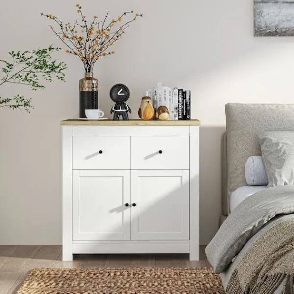 Northio Sideboards>Byrå med gott om förvaringsutrymme, skänk med mjukstängande dörrar, 2 lådor, justerbar hylla, vit