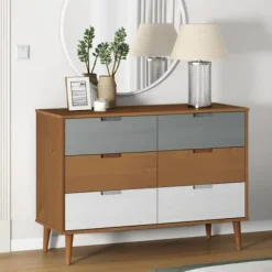 vidaXL Byråer>Byrå MOLDE brun 113x40x80 cm massiv furu