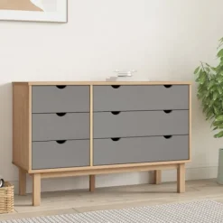 vidaXL Byråer>Byrå OTTA brun&grå 111x43x73,5 cm massiv furu