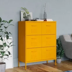 vidaXL Byråer>Byrå senapsgul 80x35x101,5 cm stål