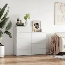 Northio Byråer>Byrå, Skänk Med 4 Lådor, Kontorsskåp Med Tippskydd, Vit, 55 X 33 X 80 Cm