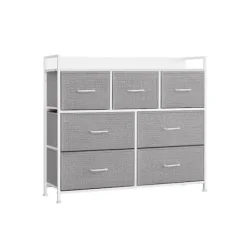Pavil Byråer>Byrå, Sovrumsskåp, 7 tyglådor med handtag, metallram, duvgrå och molnvit