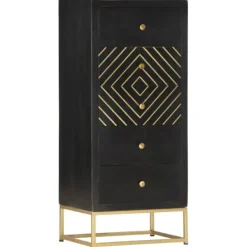 vidaXL Byråer>Byrå svart och guld 45x30x105 cm massivt mangoträ