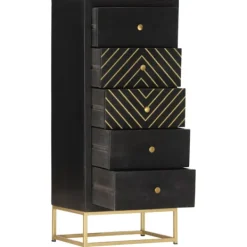 vidaXL Byråer>Byrå svart och guld 45x30x105 cm massivt mangoträ