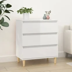 vidaXL Byråer>Byrå vit högglans 60x35x70 cm konstruerat trä