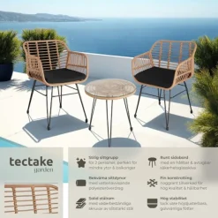 tectake Balkongmöbler>Caféset i konstrotting Molfetta 2+1 natur