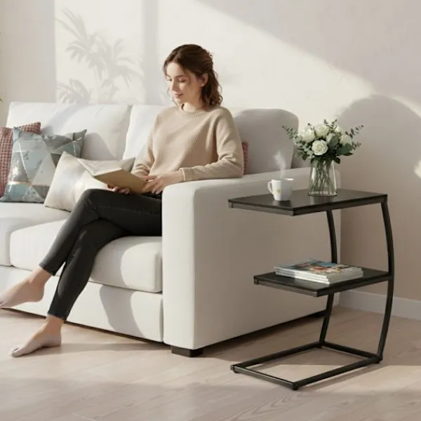 Northix Småbord>C-format sidobord, 2 nivåer, metallram