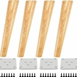Stolar>20cm Träbordben Set om 4 Sneda Koniska Massiva Trä Möbelben med Monteringsplattor och Skruvar för Soffa Säng Skåp Soffa Stol (Lutning)