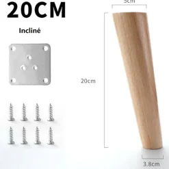 Stolar>20cm Träbordben Set om 4 Sneda Koniska Massiva Trä Möbelben med Monteringsplattor och Skruvar för Soffa Säng Skåp Soffa Stol (Lutning)