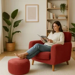 Northix Sittpuffar>Corduroy Puff – Rund Golvkudde, Boho-stil