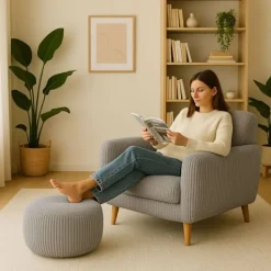 Northix Sittpuffar>Corduroy Puff – Rund Golvkudde, Boho-stil