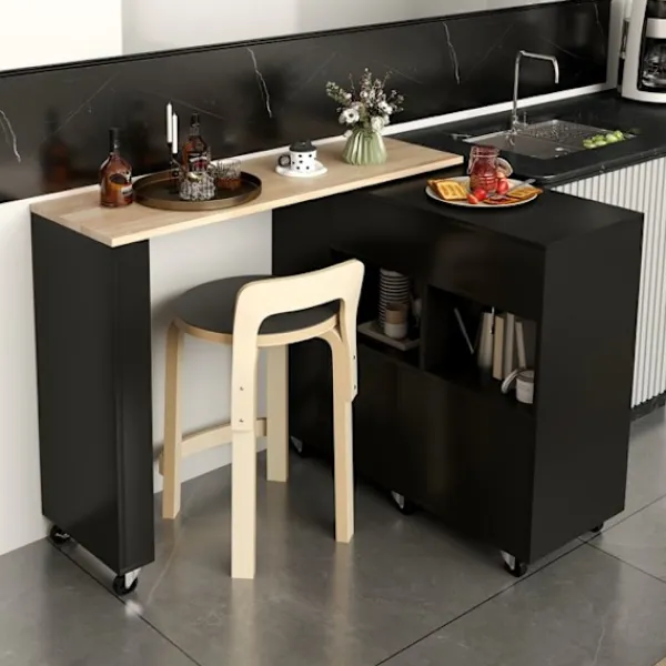 COSTWAY Köksö>2 i 1 Kökshylla med Gummibricka, Justerbar Hylla, Vinställ för 12 Flaskor, Låda, Kryddställ