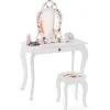 COSTWAY Sminkbord>2 i 1 toalettbord för barn med pall och avtagbar spegel, sminkbord med låda och anti-tilt-enhet