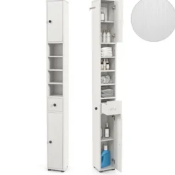 COSTWAY Skåp>badrumsstolpenhet med 2 dörrskåp, 1 låda och 4 justerbara hyllor, 20 x 20 x 180 cm,