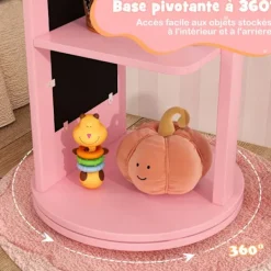 COSTWAY Sminkbord>Barnsmycken Garderob Vridbar, Fristående spegel, Stor förvaringskapacitet, Klädställ, Krokar, Rosa