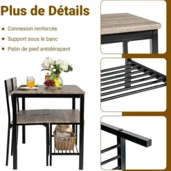 COSTWAY Matgrupper>bord och 2 stolar 1 bänk - 4 personer, industriell, metallkonstruktion för matsal, restaurang, kök