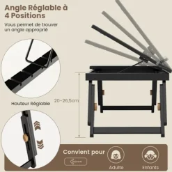 COSTWAY Småbord>Bärbart överbäddsbord för PC och surfplatta termisk design, hopfällbart och fällbart bord med liten låda, brun