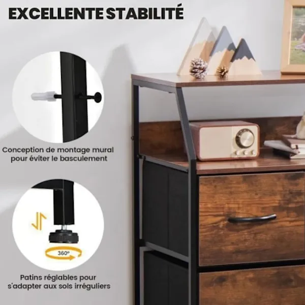 COSTWAY Byråer>byrå med 4 avtagbara tyglådor, industriell stil, förvaringsenhet med översta hyllan och justerbara fötter