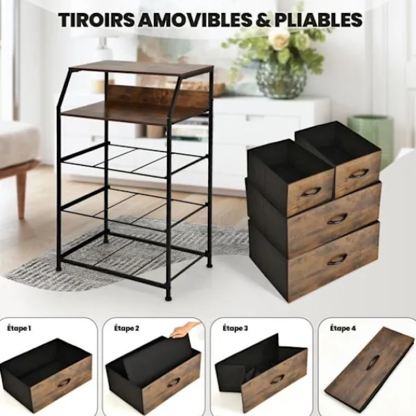 COSTWAY Byråer>byrå med 4 avtagbara tyglådor, industriell stil, förvaringsenhet med översta hyllan och justerbara fötter