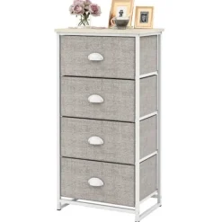 COSTWAY Byråer>byrå med 4 tyglådor, med metallram, hopfällbar, för sovrum, entré, vardagsrum, hall, 45 x 30 x 94 cm,