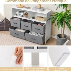 COSTWAY Byråer>byrå med 5 tyglådor - 2 öppna hyllor - Förvaringsenhet för sovrum, vardagsrum, hallar, entréer, 100 x 30 x 78 cm