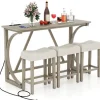 COSTWAY Matgrupper>4-delars Barbord Set med Strömuttag - 3 Polstrade Pallar - Bänkhöjd - För 3 Personer