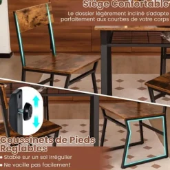 COSTWAY Matgrupper>5-delat matbordsset med 4 industristolar, förvaringshylla, metallstomme, 110 x 70 x 75 cm