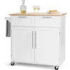 COSTWAY Köksö>Desserte/Chariot de Kök med Rullhjul - 94x45x94,5 CM - 2 Lådor - 2 Dörrar - Handdukshållare - Kökö - Vit