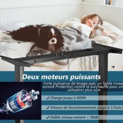 COSTWAY Kontorsmöbler>ELECTRIC STÅDBORD - 2 motorer - Justerbar i höjd (70-120 CM) och bredd (109-151 cm) Mindre än 50 dB