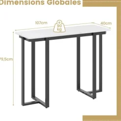 COSTWAY Småbord>Entrébord med Marmorimitation, Geometrisk Metallstruktur 107 x 40 x 79,5 cm för Vardagsrum, Korridor (Svart)