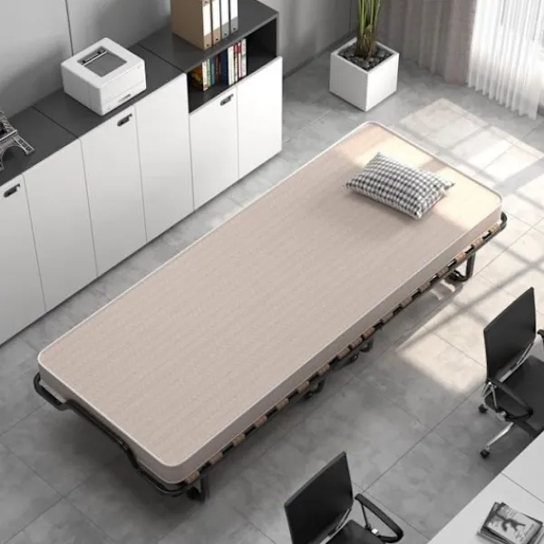 COSTWAY Sängar>Fällsäng 1 Person med Hjul 90 x 200 CM, Fällbar Gästsäng, 10 CM Minnesskummadrass, 15 Lattenbotten, Beige