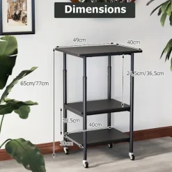 COSTWAY Kontorsmöbler>Förvaringshylla för Skrivare, Scanner, Fax med 3 nivåer, Låsbara hjul 49 x 40 x 65/77 cm (L x B x H) Svart