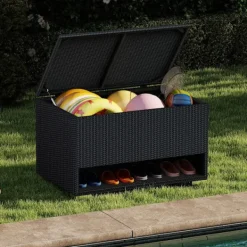 COSTWAY Kistor & Koffertar>Förvaringskista i Piltrådsbask 186 L med Skohylla och Skyddande Foder, för Verktyg Svart