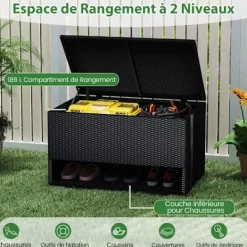 COSTWAY Kistor & Koffertar>Förvaringskista i Piltrådsbask 186 L med Skohylla och Skyddande Foder, för Verktyg Svart