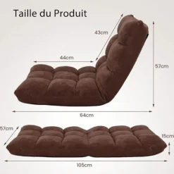 COSTWAY Fåtöljer>Golvstol Fjäderkopplad - Justerbart Ryggstöd i 14 Lutar 90°-180° Tatami Fåtölj för Läsning, Meditation Brun
