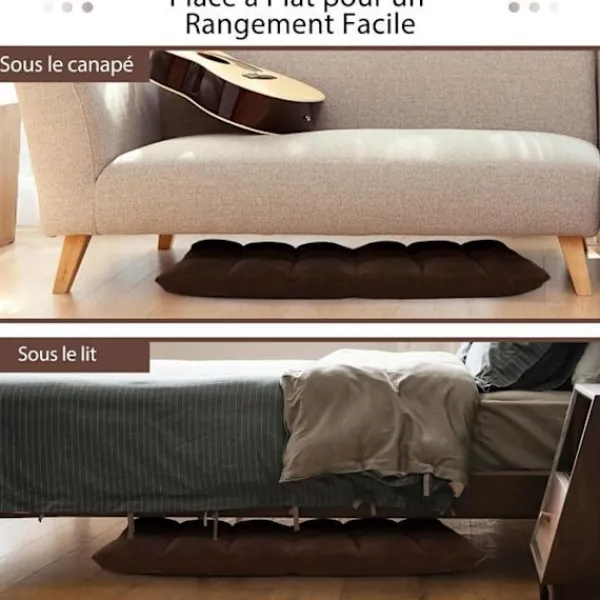 COSTWAY Fåtöljer>Golvstol Fjäderkopplad - Justerbart Ryggstöd i 14 Lutar 90°-180° Tatami Fåtölj för Läsning, Meditation Brun