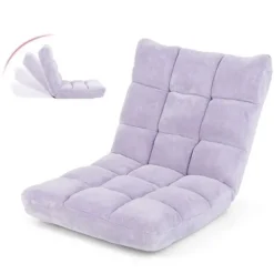 COSTWAY Fåtöljer>Golvstol Fåtölj - Justerbart Ryggstöd i 14 Läge 90°-180° Tatami Fåtölj för Läsning, Meditation Ljust Lila
