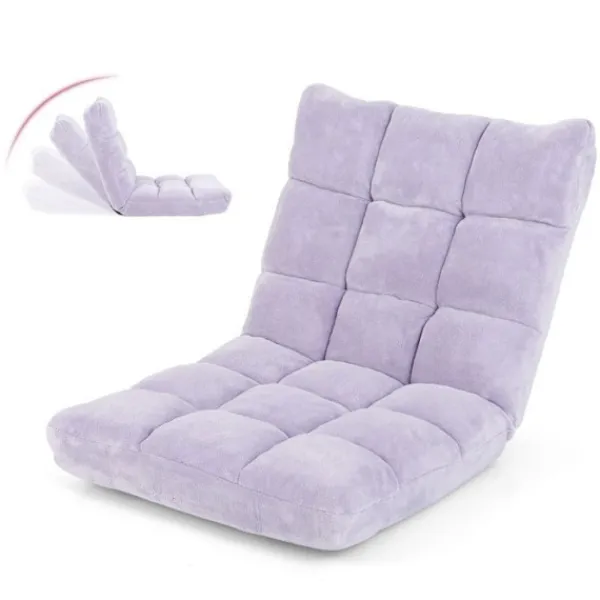 COSTWAY Fåtöljer>Golvstol Fåtölj - Justerbart Ryggstöd i 14 Läge 90°-180° Tatami Fåtölj för Läsning, Meditation Ljust Lila