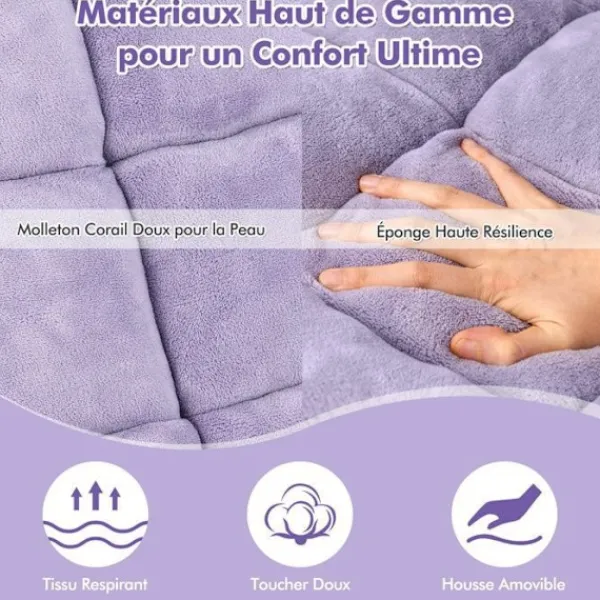 COSTWAY Fåtöljer>Golvstol Fåtölj - Justerbart Ryggstöd i 14 Läge 90°-180° Tatami Fåtölj för Läsning, Meditation Ljust Lila